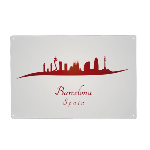 Metall Poster "Barcelona-Skyline in Rot" artboxONE - Städte,Architektur