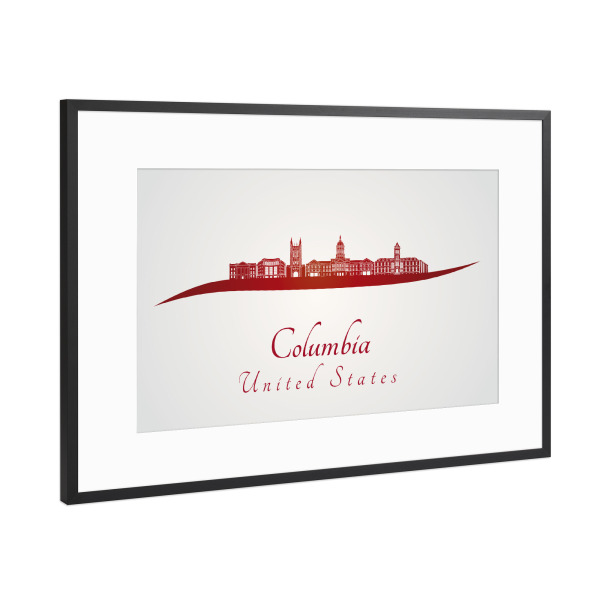Poster mit Rahmen Schwarz (Metallic) "Skyline von Columbia MO in Rot" artboxONE - Städte,Architektur