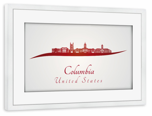 Poster mit Rahmen weiß "Skyline von Columbia MO in Rot" artboxONE - Städte,Architektur