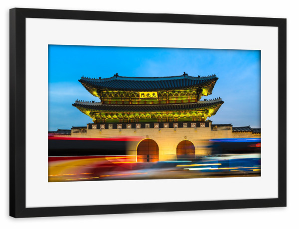 Poster mit Rahmen schwarz "Gwanghwamun, Seoul, Südkorea" artboxONE - Städte,Architektur,Reise / Asien