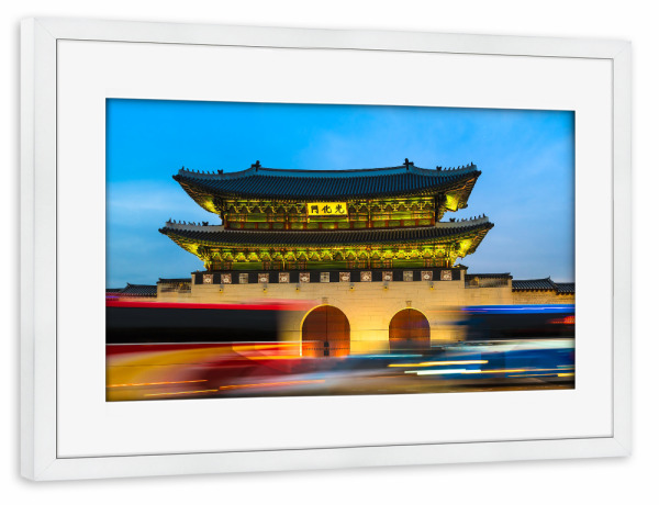 Poster mit Rahmen weiß "Gwanghwamun, Seoul, Südkorea" artboxONE - Städte,Architektur,Reise / Asien