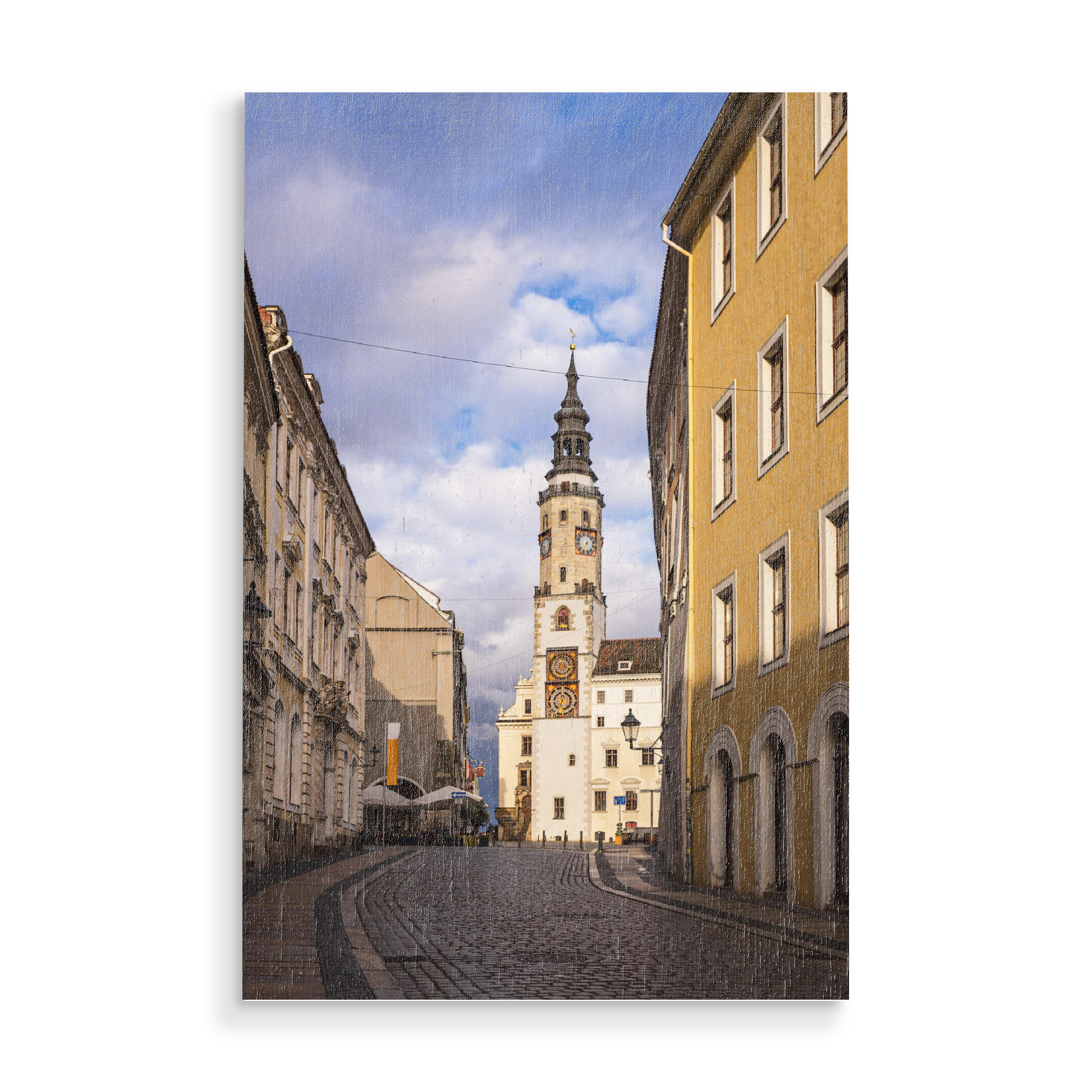 Holzbild "Stadt und Ratshausturm" artboxONE - Reise,Architektur,Städte / Weitere