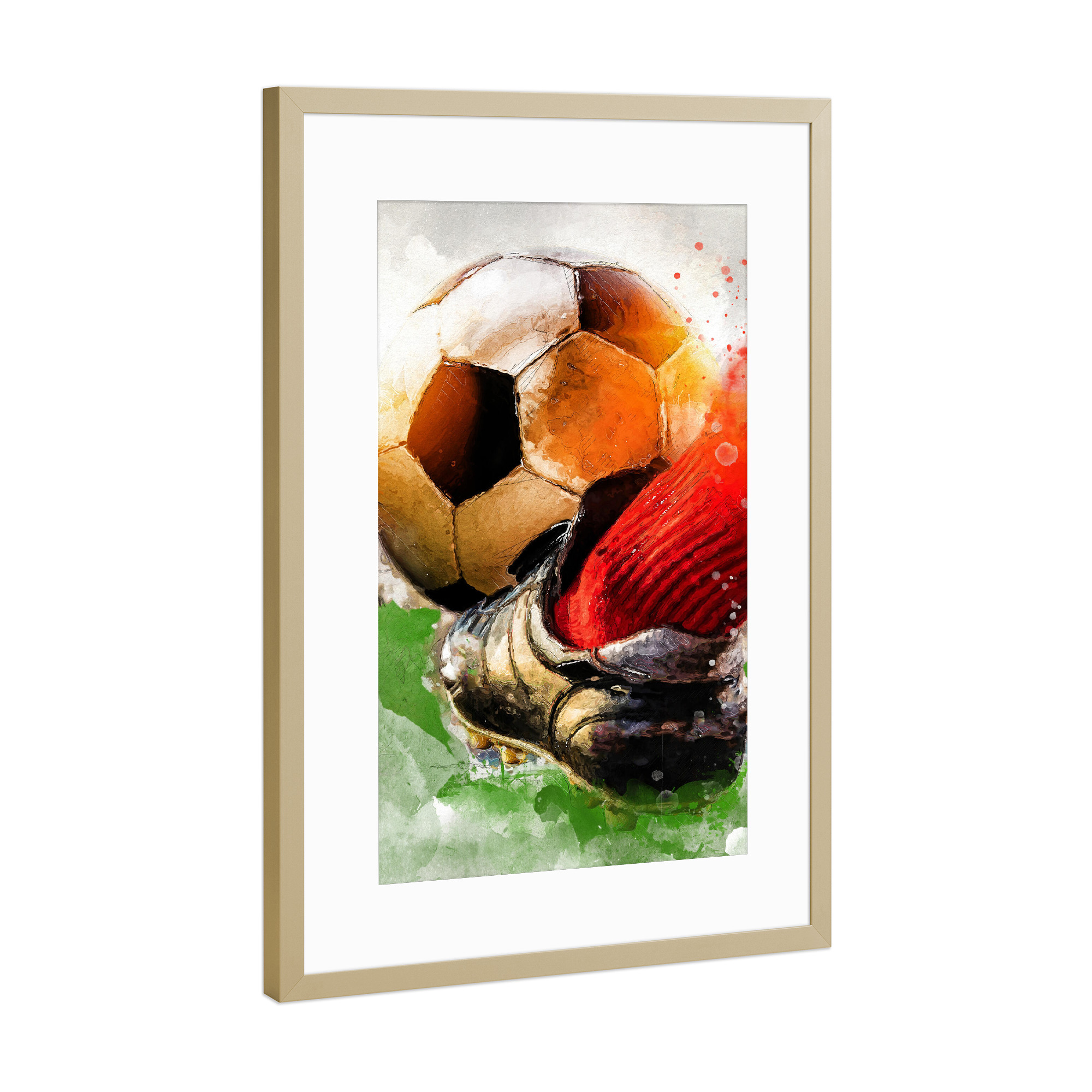 Poster mit Rahmen Gold "Vorwärts-Fußball-Aquarell" artboxONE - Sport,Sport / Fußball - Vorwärts,Spieler,Ball,Ziel,Sport,Fußball,Fußball,Aquarell