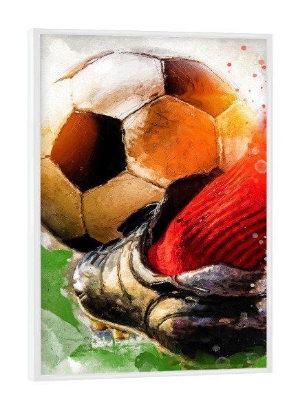 Poster mit weißem Rahmen "Vorwärts-Fußball-Aquarell" artboxONE - Sport,Sport / Fußball - Vorwärts,Spieler,Ball,Ziel,Sport,Fußball,Fußball,Aquarell
