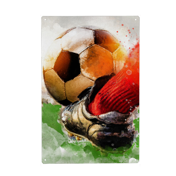 Metall Poster "Vorwärts-Fußball-Aquarell" artboxONE - Sport,Sport / Fußball - Vorwärts,Spieler,Ball,Ziel,Sport,Fußball,Fußball,Aquarell - Blechschild