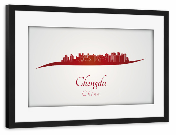 Poster mit Rahmen schwarz "Chengdu-Skyline in Rot" artboxONE - Städte,Architektur
