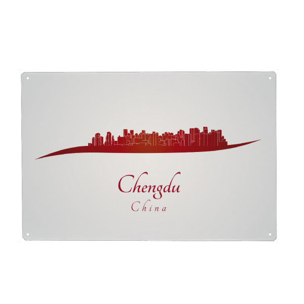 Metall Poster "Chengdu-Skyline in Rot" artboxONE - Städte,Architektur - Skyline,Stadt,Denkmäler,Metropole,Reise,Tourismus,Geschenk,Rot,Chengdu