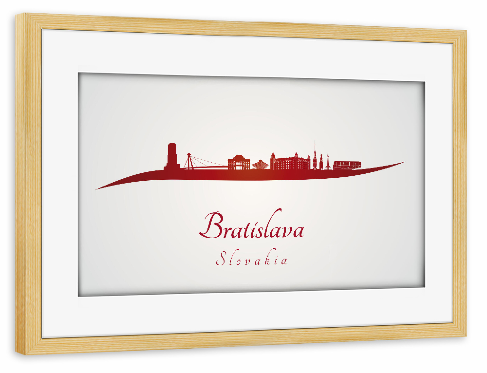 Poster mit Rahmen kiefer "Bratislava-Skyline in Rot" artboxONE - Städte,Architektur