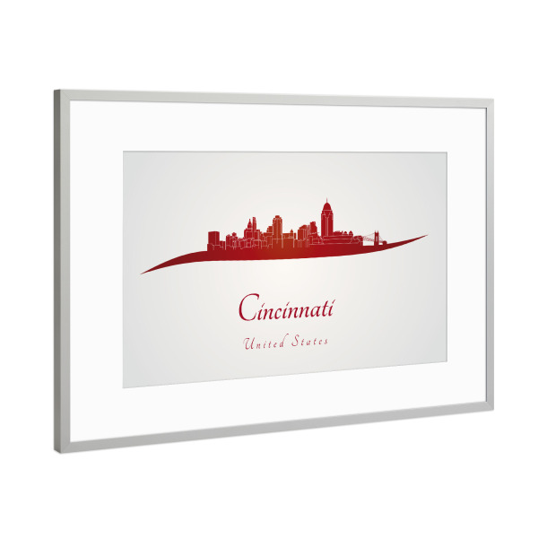 Poster mit Rahmen Silber "Cincinnati-Skyline im Rot" artboxONE - Städte,Architektur
