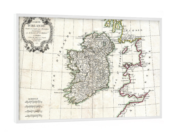 Poster mit weißem Rahmen "Karte von Irland-v" artboxONE - Kartografie - Karte,Retro,Bildlich,Alt,Farbe,Flach,Weltkarte,Reise