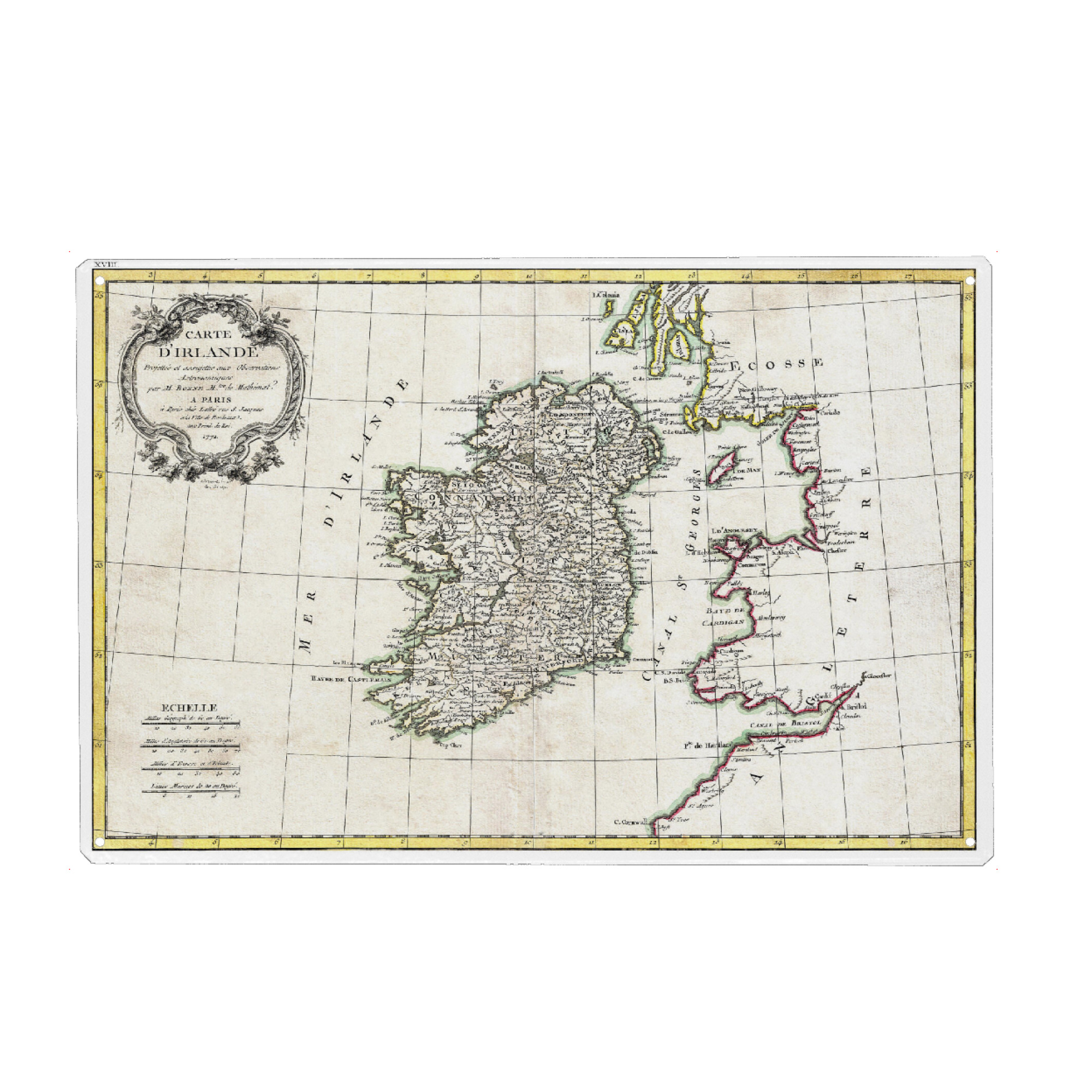 Holzbild "Karte von Irland-v" artboxONE - Kartografie - Karte,Retro,Bildlich,Alt,Farbe,Flach,Weltkarte,Reise
