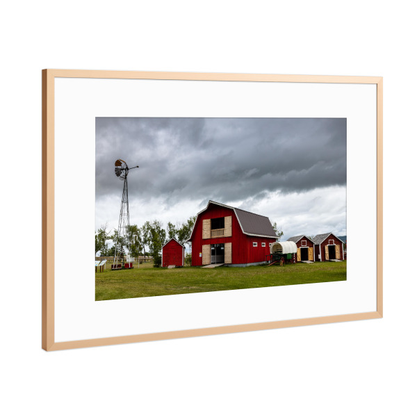 Poster mit Rahmen Kupfer "Historische Farm in Kanada" artboxONE - Architektur,Reise / Länder - Kanada,Farm,Wilder westen,Amerika,Planwagen,Scheune