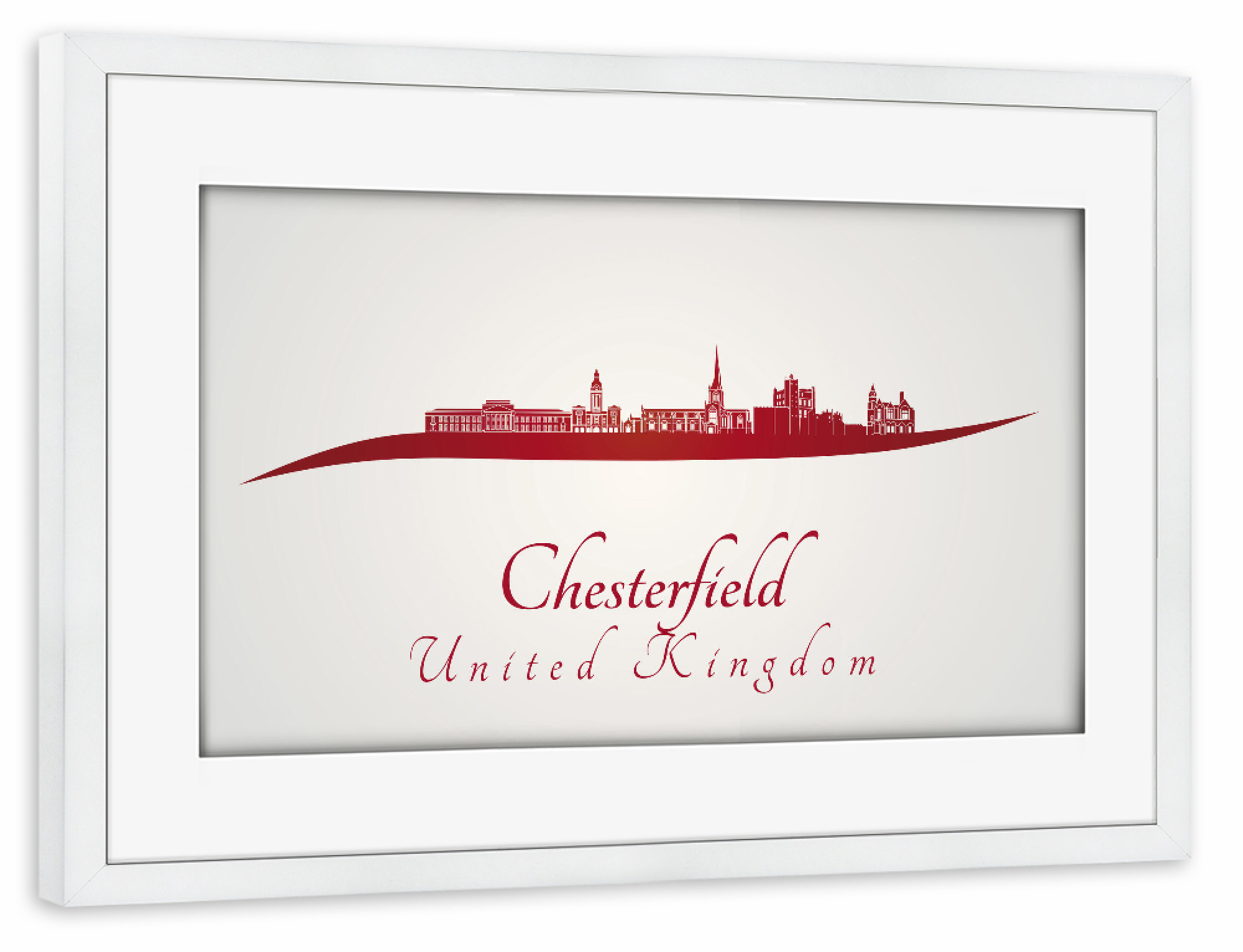 Poster mit Rahmen weiß "Chesterfield-Skyline im Rot" artboxONE - Städte,Architektur