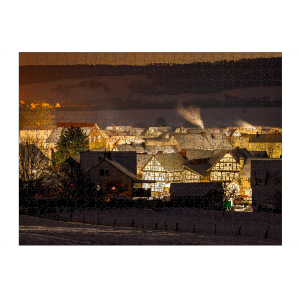 artboxONE Puzzle "Herleshausen in der Nacht" artboxONE - Architektur - Herleshausen,Hessen,Dorf,Fachwerkhaus,Deutschland,Winter,Nacht