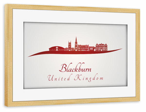 Poster mit Rahmen kiefer "Blackburn-Skyline im Rot" artboxONE - Städte,Architektur