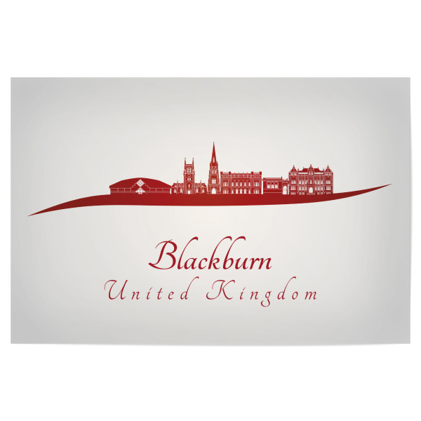 Poster "Blackburn-Skyline im Rot" artboxONE - Städte,Architektur - Skyline,Stadt,Reisen,Denkmäler,Turm,Metropole,Souvenir,Urlaub,Rot,Blackburn