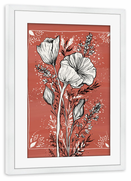 Poster mit Rahmen weiß "Floral Boho Illustration" artboxONE - Natur,Floral - Floral,Blumen,Flower,Plants,Boho,Bohemian,Illustration,Rost,Sommer