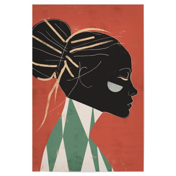 Poster "Mädchen Farbe geometrisch" artboxONE - Abstrakt,Menschen - Frau,Mädchen,Schwarz,Orange,Gesicht,Geometrisch,Abstrakt