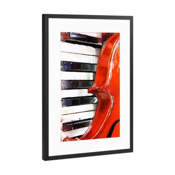 Poster mit Rahmen Schwarz (Metallic) "Klavier- und Geigenaquarell" artboxONE - Musik,Für Papa - Geige,Klavier,Streicher,Instrument,Musik,Jazz,Aquarell