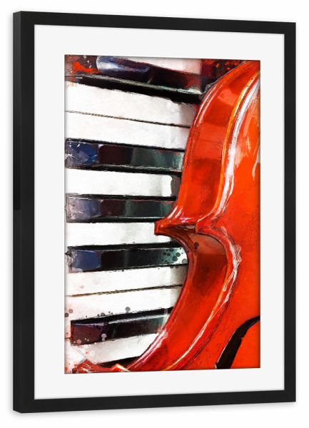 Poster mit Rahmen schwarz "Klavier- und Geigenaquarell" artboxONE - Musik,Für Papa - Geige,Klavier,Streicher,Instrument,Musik,Jazz,Aquarell