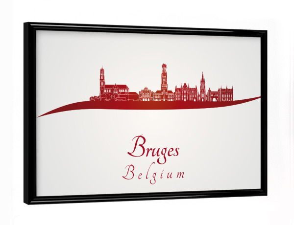 Poster mit schwarzem Rahmen "Brügge-Skyline in Rot" artboxONE - Städte,Architektur