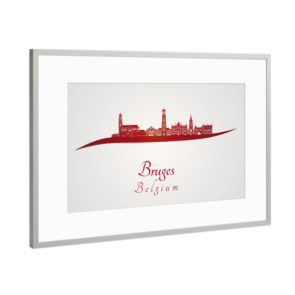Poster mit Rahmen Silber "Brügge-Skyline in Rot" artboxONE - Städte,Architektur