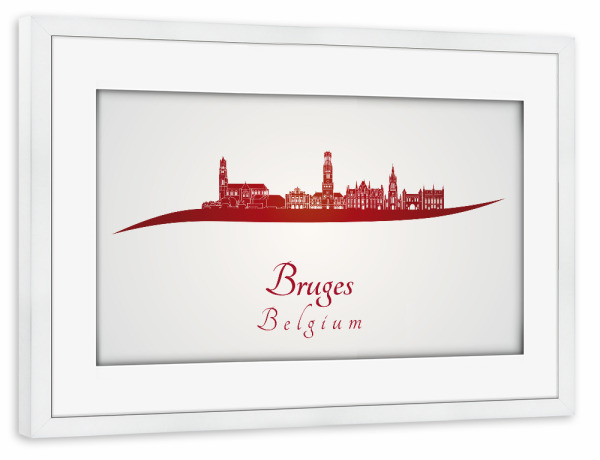 Poster mit Rahmen weiß "Brügge-Skyline in Rot" artboxONE - Städte,Architektur