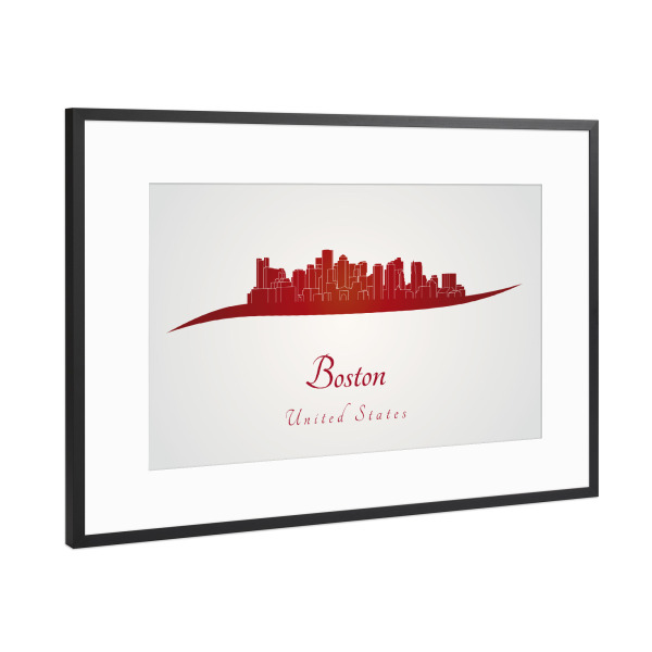 Poster mit Rahmen Schwarz (Metallic) "Boston-Skyline im Rot" artboxONE - Städte,Architektur