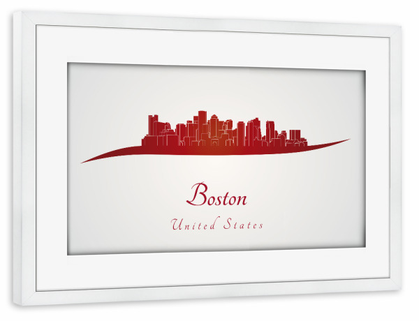 Poster mit Rahmen weiß "Boston-Skyline im Rot" artboxONE - Städte,Architektur - Skyline,Stadt,Denkmäler,Metropole,Reise,Tourismus,Geschenk,Rot,Amerika