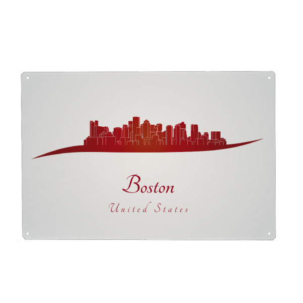Metall Poster "Boston-Skyline im Rot" artboxONE - Städte,Architektur - Skyline,Stadt,Denkmäler,Metropole,Reise,Tourismus,Geschenk,Rot,Amerika