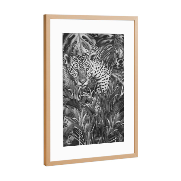 Poster mit Rahmen Kupfer "Jaguar zu Hause BW" artboxONE - Floral,Tiere,Schwarzweiß