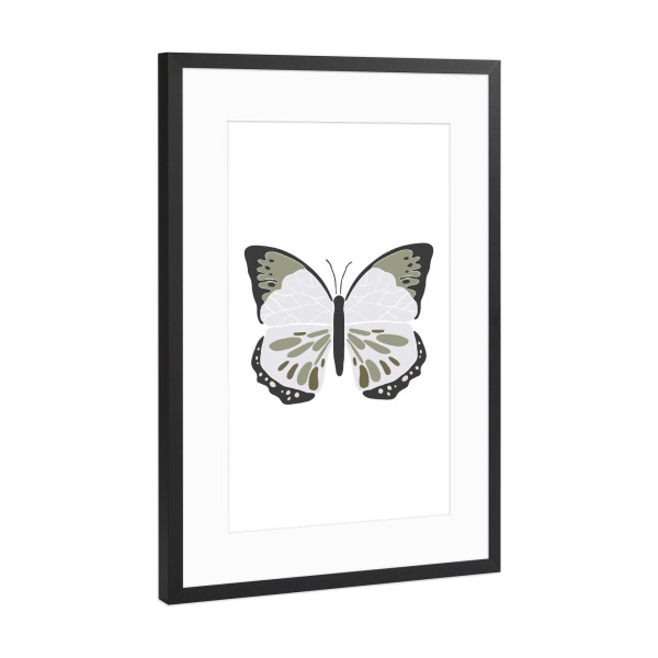 Poster mit Rahmen Schwarz (Metallic) "Grünes Schmetterlingsinsekt" artboxONE - Tiere