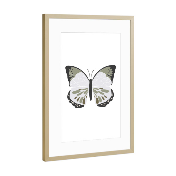 Poster mit Rahmen Gold "Grünes Schmetterlingsinsekt" artboxONE - Tiere - Grün,Schmetterling,Insekt,Tier,Boho,Druckbar,Sommer,Frühling,Kunst