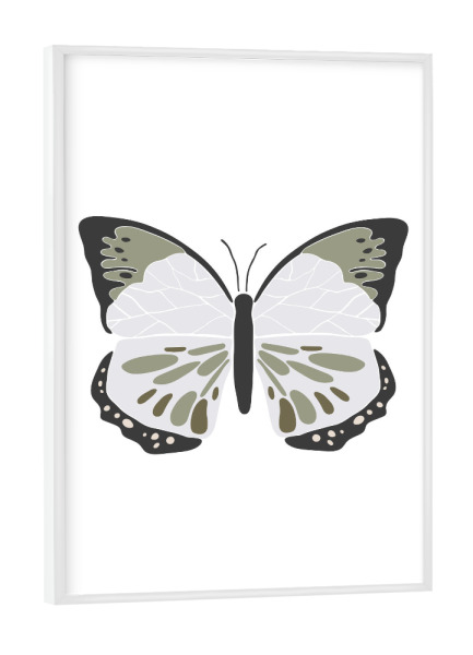 Poster mit weißem Rahmen "Grünes Schmetterlingsinsekt" artboxONE - Tiere - Grün,Schmetterling,Insekt,Tier,Boho,Druckbar,Sommer,Frühling,Kunst