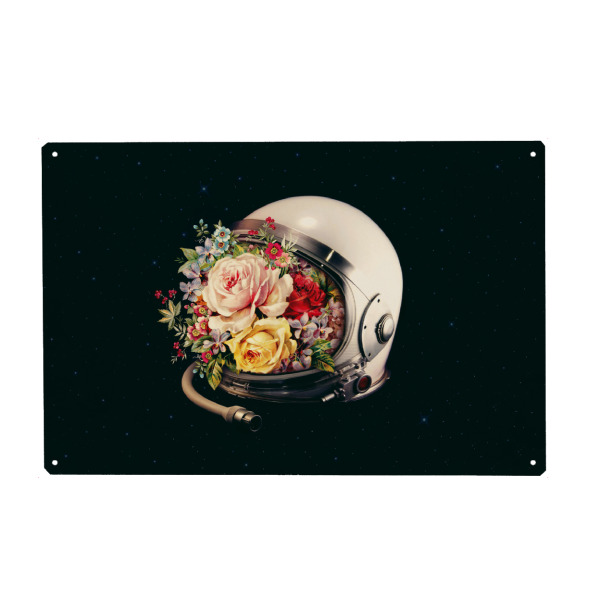 Metall Poster "Enkel Dika - Nature meets Galaxy" artboxONE - Natur,Floral,Galaxy - Astronaut,Galaxie,Weltall,All,Planet,Natur,Blume,Blüte,Rose