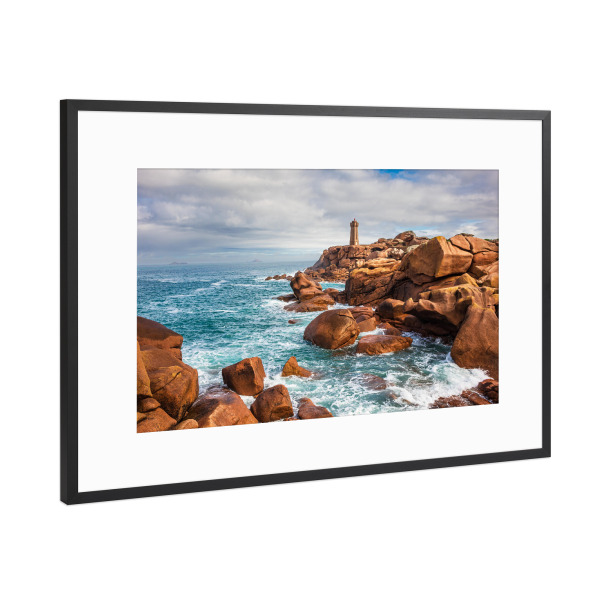Poster mit Rahmen Schwarz (Metallic) "Felsen, Meer und Leuchtturm" artboxONE - Natur,Reise,Architektur,Reise / Strand und Meer,Reise / Länder
