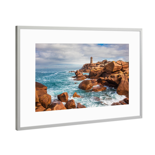 Poster mit Rahmen Silber "Felsen, Meer und Leuchtturm" artboxONE - Natur,Reise,Architektur,Reise / Strand und Meer,Reise / Länder