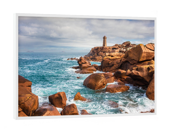 Poster mit weißem Rahmen "Felsen, Meer und Leuchtturm" artboxONE - Natur,Reise,Architektur,Reise / Strand und Meer,Reise / Länder