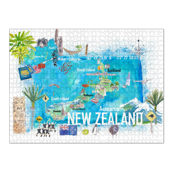 Puzzle Ravensburger "Neuseeland Illustrierte Karte" artboxONE - Reise,Reise / Strand und Meer,Kartografie