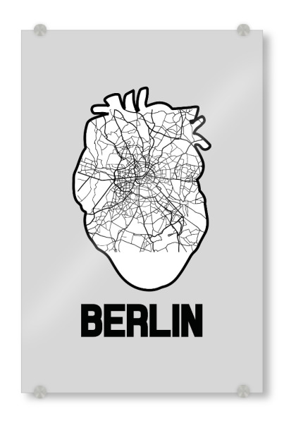 Acrylglasbild "Berliner Herzkarte - weiß" artboxONE - Städte / Berlin,Reise,Kartografie