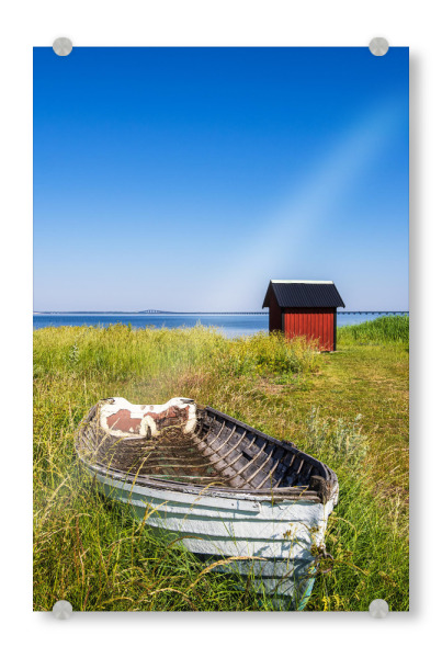 Acrylglasbild "Boot, Fischerhütte, Schilf" artboxONE - Natur,Reise,Reise / Strand und Meer,Reise / Länder