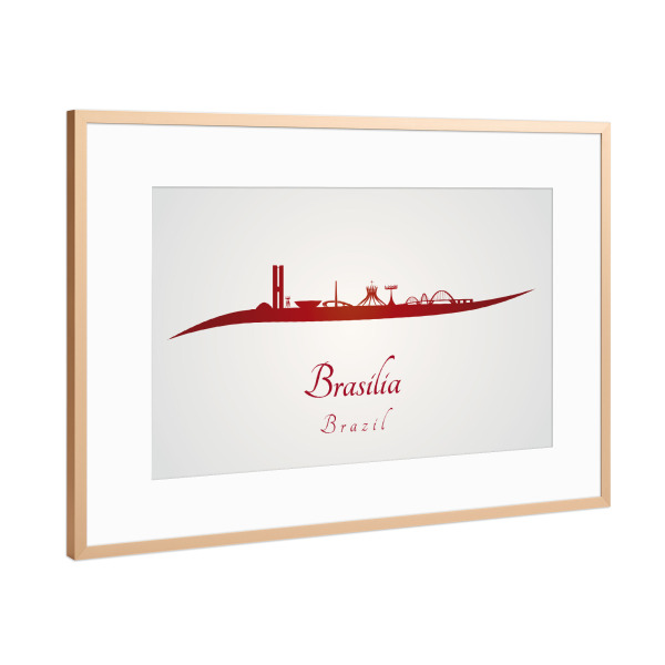 Poster mit Rahmen Kupfer "Brasilia-Skyline in Rot" artboxONE - Städte,Architektur