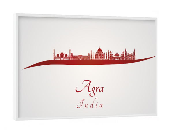 Poster mit weißem Rahmen "Agra-Skyline in Rot" artboxONE - Städte - Skyline,Stadt,Denkmäler,Metropole,Reise,Tourismus,Geschenk,Rot,Agra
