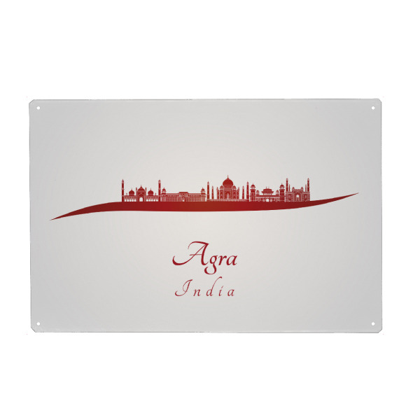 Holzbild "Agra-Skyline in Rot" artboxONE - Städte - Skyline,Stadt,Denkmäler,Metropole,Reise,Tourismus,Geschenk,Rot,Agra
