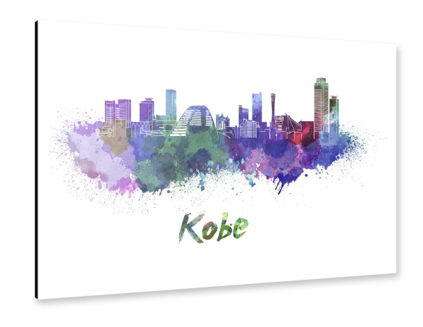 Alu-Dibond "KOBE-Skyline in Aquarell" 30x20 cm artboxONE