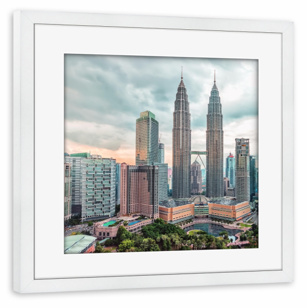 Poster mit Rahmen weiß "Petronas Zwillingstürme" artboxONE - Städte,Reise,Architektur,Reise / Asien,Reise / Länder