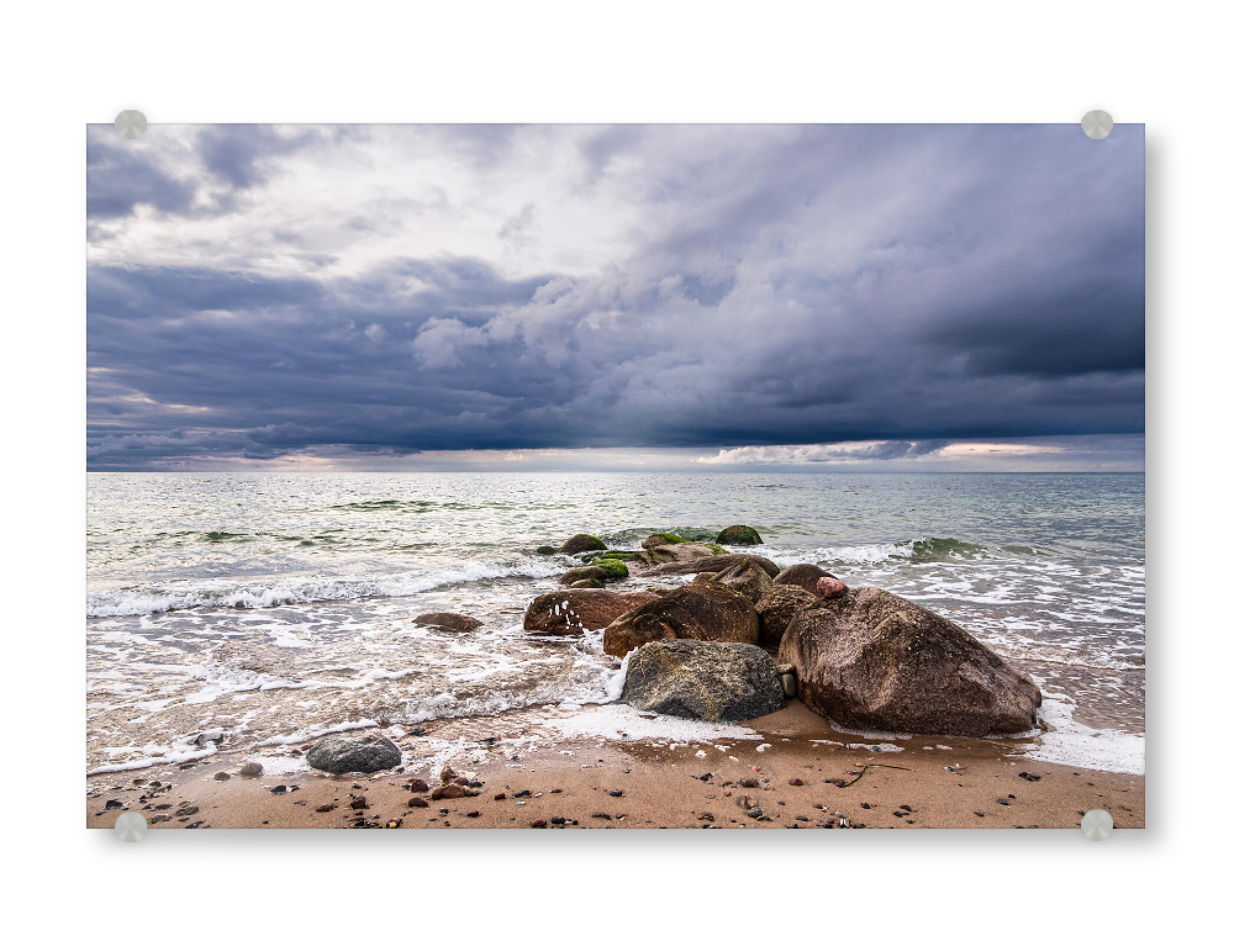 Acrylglasbild "Strand, Steine, Wolken" artboxONE - Natur,Reise,Reise / Strand und Meer