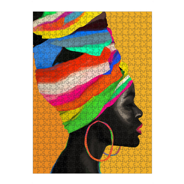 artboxONE Puzzle "Frauen-gelber bunter Turban" artboxONE - Abstrakt,Menschen - Bunt,Farbe,Farben,Turban,Frau,Mädchen - Bild bunt