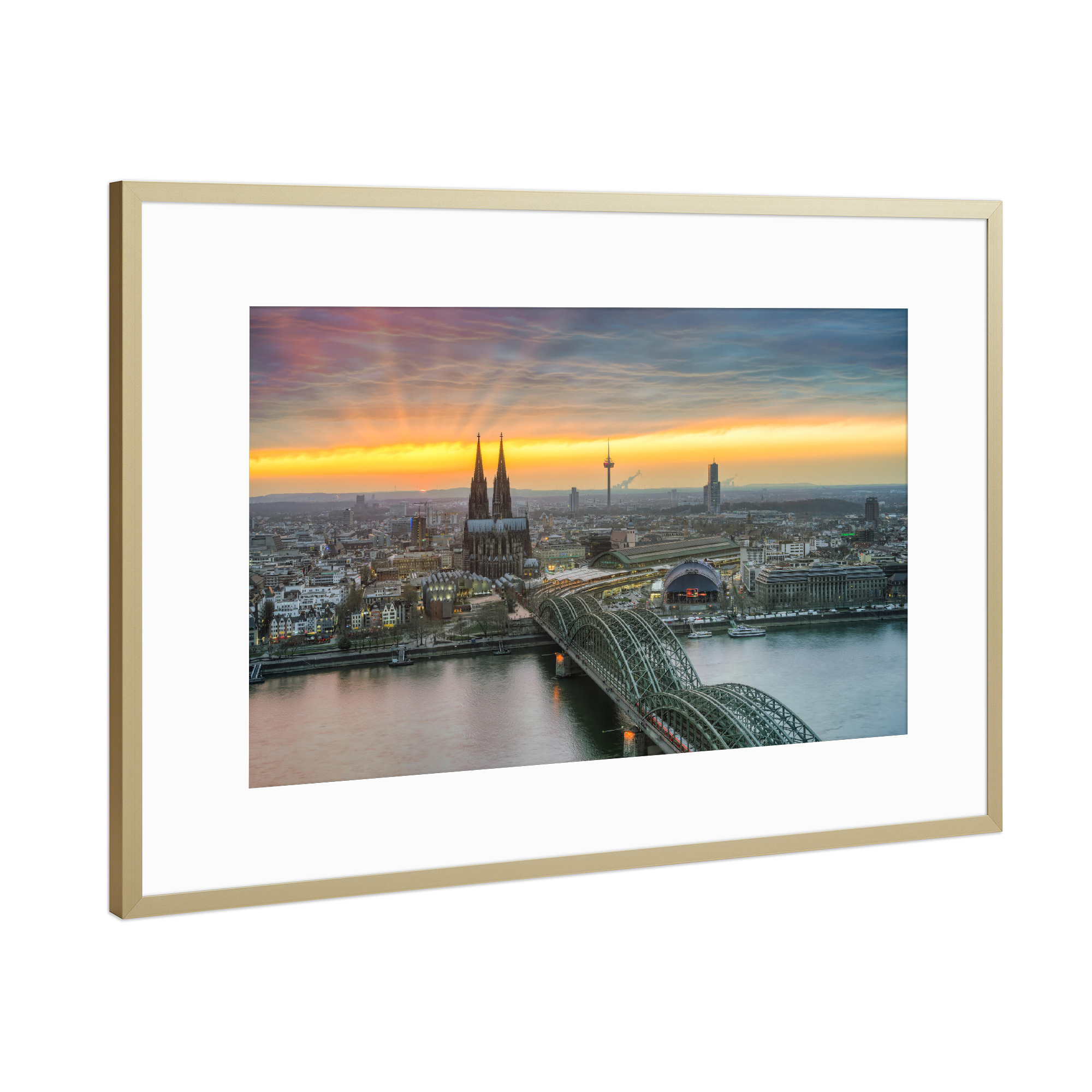 Poster mit Rahmen Gold "Köln - Sonnenuntergang" artboxONE - Städte / Köln,Reise,Architektur