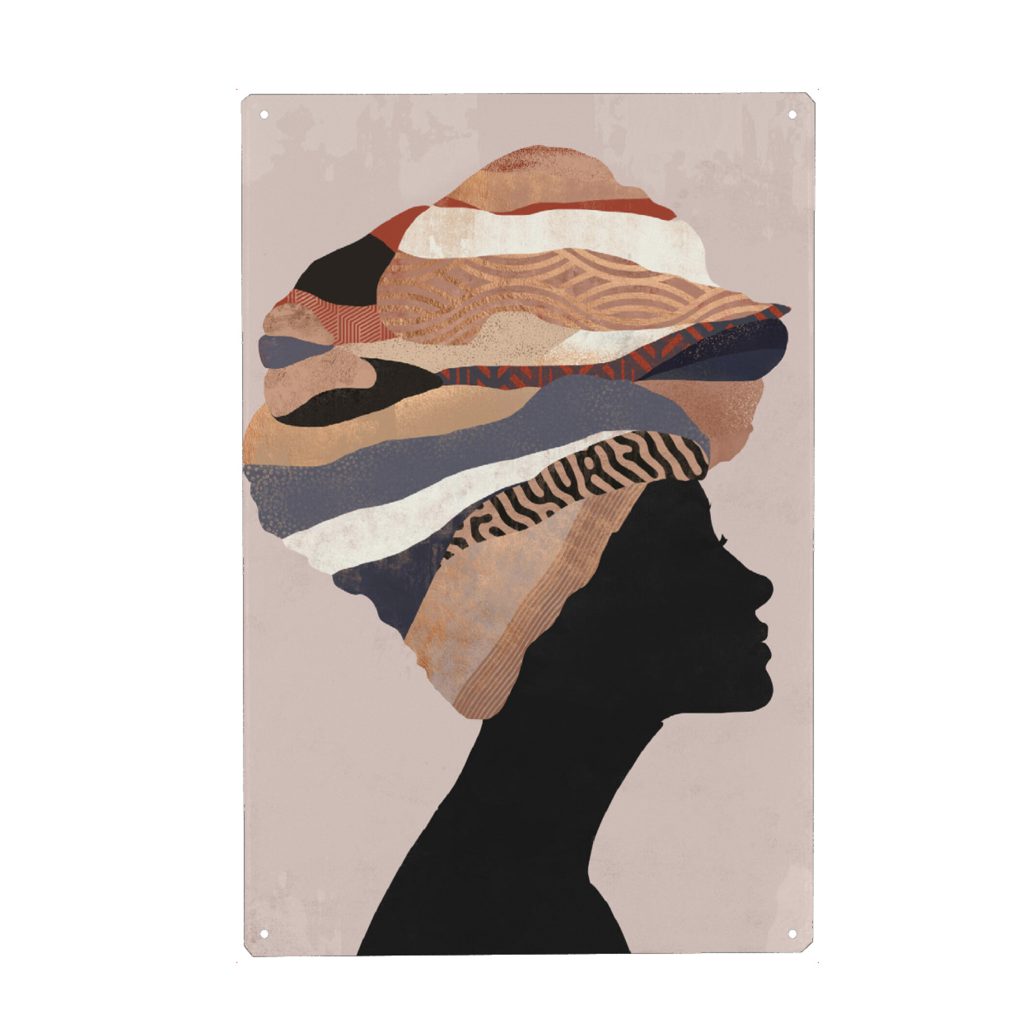 Holzbild "Frau blauer Turban" artboxONE - Abstrakt,Menschen - Mädchen,Frau,Gesicht,Turban,Abstrakt,Farbe,Bunt,Farben